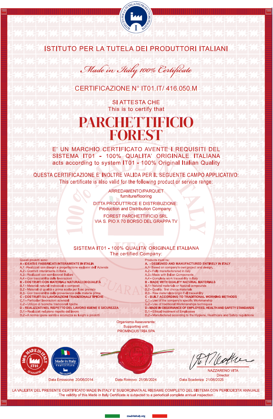 Certificato Made In Italy